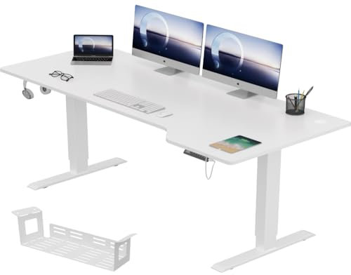 Airfish HöHenverstellbarer Schreibtisch 180 x 85 cm L-förmiger Schreibtisch Höhenverstellbar Elektrisch mit 4-Funktions-Memory,Ergonomie Gaming Tisch mit Kabel Management Tray, Haken (Weiß)