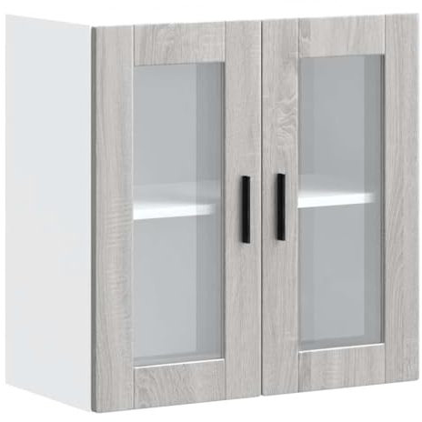 vidaXL Küchen-Hängeschrank mit Glastür Porto Grau Sonoma, Wandschrank Küche, Wandschrank, Oberschrank, Küchenschrank, Hängeschrank, Oberschrank Küche