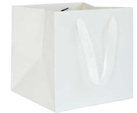 AZOWA Weiß Papier Geschenktüte Klein quadratische Geschenktüten mit Henkel Party Geschenk Papiertüten (15 x 15 x 15 cm, 10 Stück)