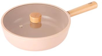Neoflam FIKA Kitchen Wok mit Glasdeckel, antihaftbeschichtet, antihaftbeschichtet, Keramikbeschichtung, Bratpfanne mit Holzgriff, induktionsgeeignet, 26 cm