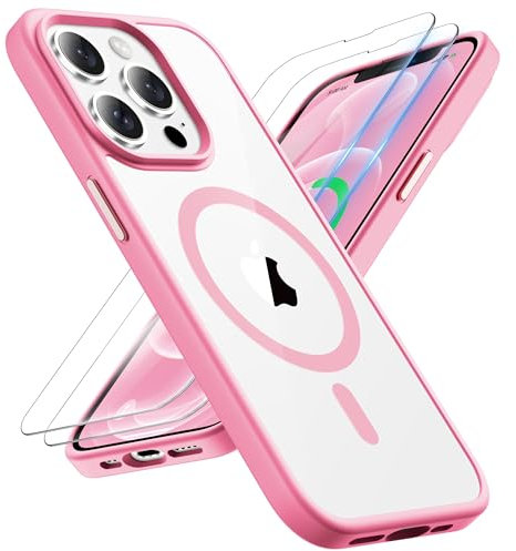 ORETECH Magnetica Cover per iPhone 12 Pro Max [Compatibile con MagSafe]con[2 Vetro Temperato],Custodia Protettiva Antiurto Protezione Militare iPhone 12 Pro Max Cover, Rosa Chiaro