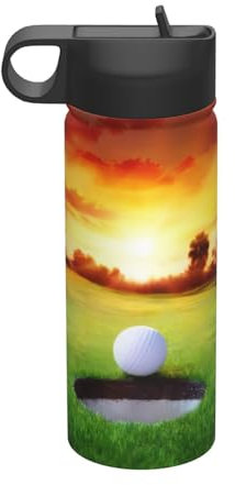 CRJSYCBYB Bouilloire de sport isotherme avec motif balle de golf coucher de soleil arbre 532 ml