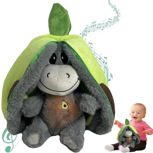 HBSFBH Fruchtesel Plüschtier, Atmendes Stofftier, Atmender Esel, Schlafender Esel mit Musiklichtern, Musik-Frühpädagogik-Puppen-Plüschkissen für Kinder, Atmender Plüsch, zum Kuscheln und Spielen