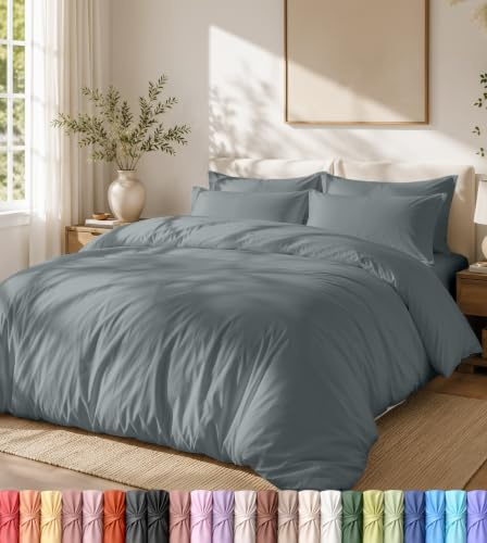Utopia Bedding Leichtes Bettbezug-Set mit 50 x 65 cm Kissenbezügen, 200 x 220 cm, weiches Mikrofaser-Polyester (Grau)