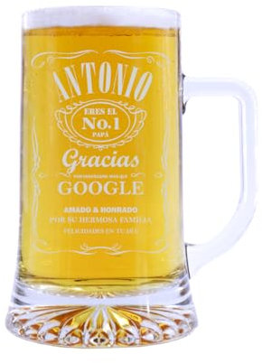 PROMO SHOP - Jarra de Cerveza de Vidrio Personalizada con Nombre o Diseño ½ litro (50 cl), Jarra de Cristal, Jarra de Cerveza Papa, Regalo Día del Padre, Grabado a Láser