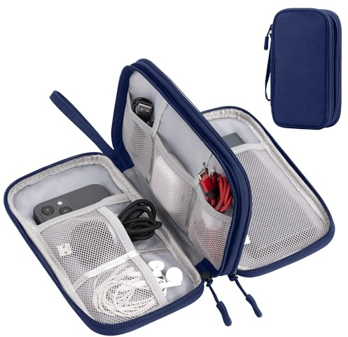 Arae Electronic Accessories Organizer, Travel Essentials Cable Bag with Double-Layer Storage for Cables, Cards, Chargers (Dark Blue, S)