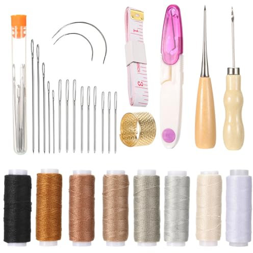 Leder Nähset Hand Leder Werkzeug Set Lederwerkzeug Set Ledernähset Leather Sewing Kit Leder Nähnadeln für Lederhandwerksprojekte DIY-Näharbeiten 30 Stück