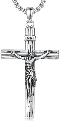 PDTJMTG Kreuz Jesu Halskette für Männer, 925 Silber, Jesus-Kreuz Anhänger Kette, christlicher Talisman Schmuck für Vater und Sohn