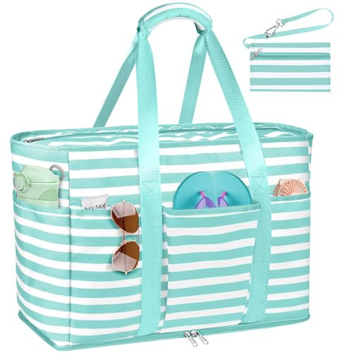 JUYANO Bolsa de Playa Grande XXL Familiar con Cremallera - Bolso Shopper de Malla para Mujer - Tote de Hombro para Viaje, Compras, Gimnasio