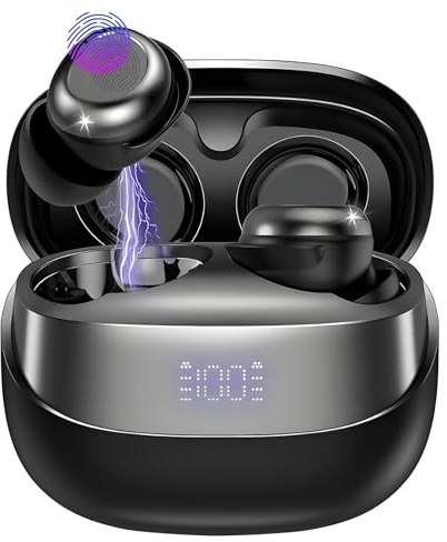 7JI Cuffie Bluetooth, cuffie wireless Bluetooth 5.4, mini auricolari in-ear, display LED, cuffie wireless impermeabili IPX4 con microfoni ENC con cancellazione del rumore
