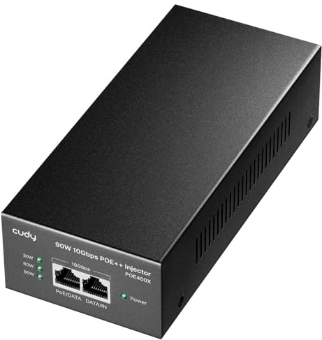 Cudy Injector PoE da 90 W e 10 Gbps, 802.3bt/at/af, 10GbE, POE400X | PoE 90 W 802.3bt/at/af, ingresso/uscita 10 GbE, alimentazione su 4 coppie, 90 m a 10 Gbps, protezione da sovratensioni 4 kV