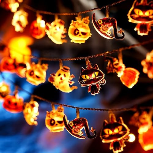 Halloween Lichterkette Outdoor, 3M 20 LED Lichterketten, Halloween Deko Lichterkette Außen Innen,IP44 Wasserdicht Geister Kürbis Lichterketten Dekoration,Herbst Deko Lichtkette Batteriebetriebene (C)