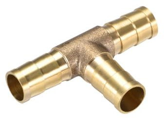 TA-VIGOR 10mm Brass T-Barb Splicer Connector, 3-Way Fuel Hose Barbed Fitting, T-Shaped Tube Splitter for Water, Fuel, Gas, Air and Oil Lines