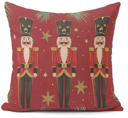 GIFTIMIZED Nutcracker Christmas Cushion, Festive Holiday Pillow, Traditional Xmas Decor, Classic Red and Gold Cushion for Sofa or Bedroom, Elegant Winter Decoration Gift