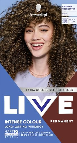 Schwarzkopf LIVE Intense Colour Hair Dye, 049 Cinnamon Cookie Butter | Permanent Hair Dye, HaptiQ Anti-Damage System, Long-Lasting Results, with Colour Refresh Gloss