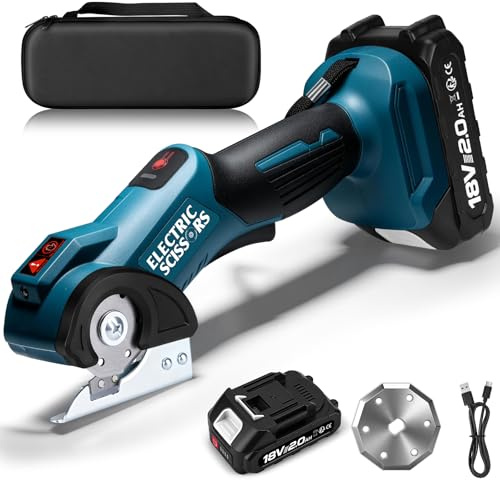 Kartonschneider Elektrisch Schere, 9mm Schnitttiefe, 440U/min Rollschneider | Kabellose Universalschneider mit 2000 mAh Akku, Klinge, LED-Licht und USB-C Ladekabel, Kompatibel mit Makita 18V Akku