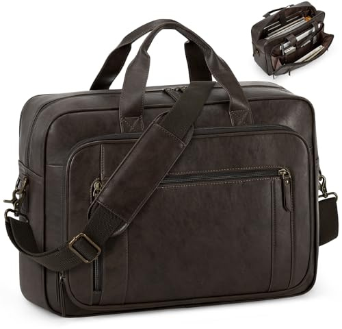 RAINSMORE 16 Inch Laptop Messenger Bag for Men, PU Leather Work Briefcase | Office Satchel Bag, Large Executive Briefcase with Laptop Compartment & Shoulder Strap, Laptop Carrying Bag for Business