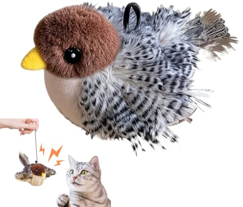 Flappy Bird Katzenspielzeug – 27 g Samt, niedlich, flatternde Flügel, Vogelspielzeug für Katzen, interaktiviertes Kätzchen-Übungsspielzeug, berührungsaktiviertes Katzenminze-Spielzeug