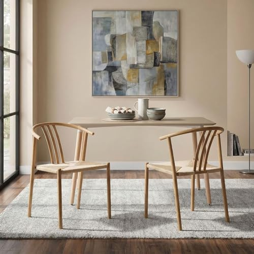 Esszimmerstühle AVA 2er Set, Hellbraun/Weiß - Stühle für Esszimmer im modernen Design, Sitzfläche aus robustem Hanfseil, stabiles Metallgestell, ergonomische Rückenlehne [max. Belastbarkeit 120 kg]