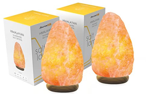 SourceDIY 3-5 KG (Twin Pack) Salt Lamp- Pink Himalayan Crystal Light Home Décor Accessory with Button Control and British Style Electric Plug Fine Quality Relaxation Gifts for Women & Men
