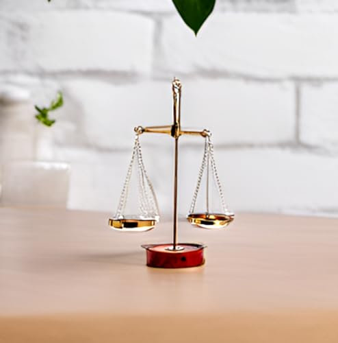 Purpledip Brass Weighing Scale Balance Tarazu Weights Measure Showpiece 'Law/Justicse for All' (11152)