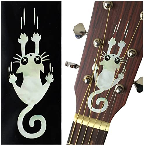 Inlay Sticker für Gitarren, Bass & Ukulelen - Ripping Slipping Cat - Weiß Perle