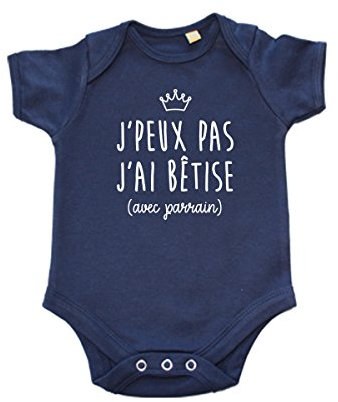 DSTNY Body bébé J'peux pas j'ai bêtise avec parrain - bleu marine (taille 3-6mois)
