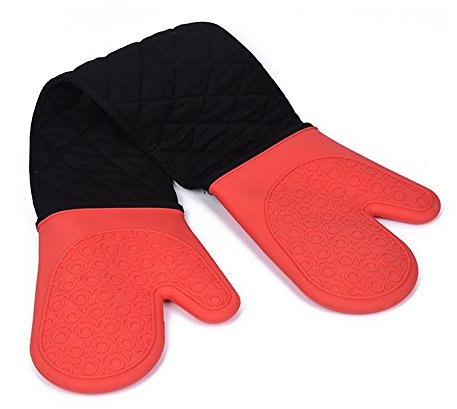 DoMii Extra Long Silicone Potholder Gloves Heat Resistant Non-slip Cotton Lining Oven Mitts 33.8 x 7