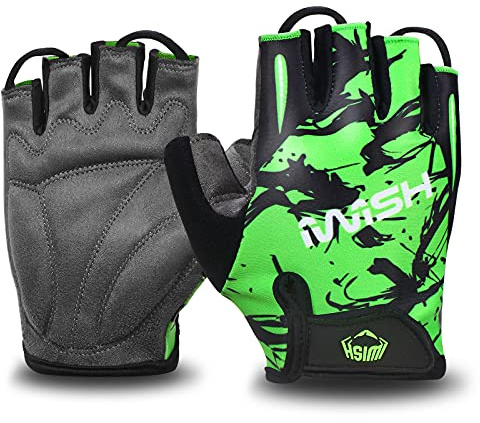iwish Kids Cycling Gloves Outdoor Riding Bike Roller for Boys Girls Age 4 5 6 7 8 9 10 11 12 (L for age 7-10, Green)