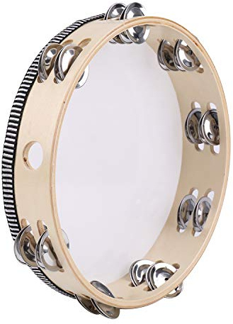 Tosnail 10 Inches Tambourine, Hand Held Tambourine with Metal Double Rows 16 Pairs Jingles for adults, Drum Bell Percussion Drum