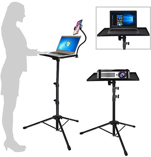 Dreibeinstativ für Laptops, Laptopständer mit Verstellbarer Höhe, 50 bis 122cm, mit Schwanenhals-Handyhalterung, tragbares Dreibeinstativ für Projektoren