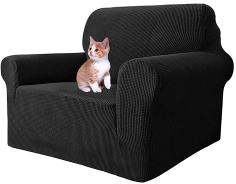 MAXIJIN Super Stretch Stuhlbezüge für Wohnzimmer, 1-teiliger Universal Stuhlbezug mit Armlehnen Jacquard Spandex Stuhlschutz Hunde Haustierfreundliche Sofa Couch Sesselbezug (1 Sitzer, Schwarz)