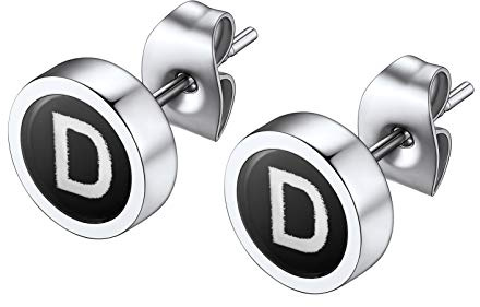 PROSTEEL Edelstahl kleine Buchstabe D Ohrstecker klassische Runde Alphabet Initiale Stud Ohrringe Ohr Piercing Unisex Modeschmuck Accessoire für Mädchen Jungen