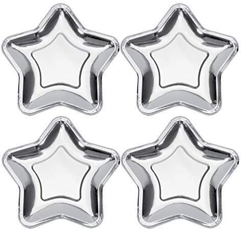 EXCEART 10pcs Star Foil Paper Party Plates Pentagram Disposable Dishes for Appetizers Dessert Birthday Party Supplies (Silver)