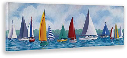 Giallobus - Impression sur toile - Hugh Harris - Fête de voilier - Toile à cadre standard - 150L x 50l cm - Tableaux modernes pour la maison - Prêt à être accroché