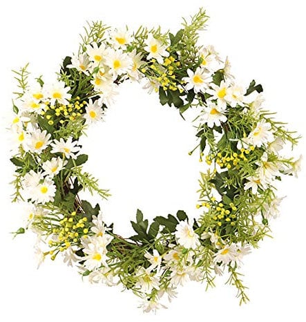 BFYDOAA Künstlicher Gänseblümchenkranz, Haustürkranz, 35 cm, Frühling, Sommer, Seide, Gänseblümchen, Kranz, für Bauernhaus, Fenster, Wandbehang, Dekor
