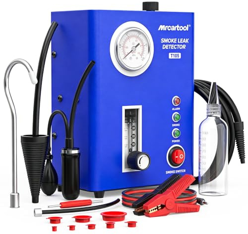 MR CARTOOL T105 Vacuum Smoke Tester with Built-in Air Pump, 15 psi Pressure | 6L/min Smoke Output,Adjustable Flow Meter,Overheat Protection, Pressure Gauge, Fits Cars Motors Boats EVAP Leak Diagnostic