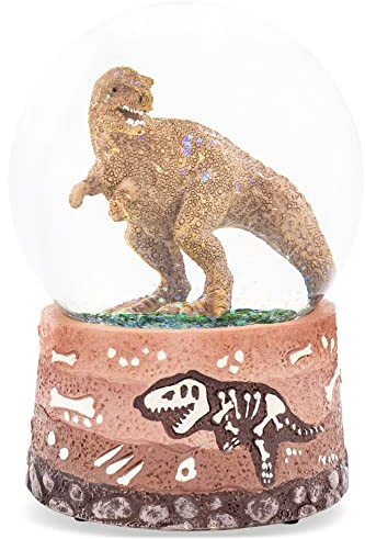 Elanze Designs T-Rex Tyrannosaurus Fossils Brown Paleontologist Bone Dig Skeleton Science STEM Footprints Museum 100MM Musical Glitter Dinosaur Snow Globe Plays Tune Born Free