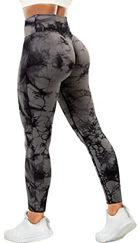 RIOJOY Scrunch Butt Leggings Damen High Waist Seamless Push Up Booty Leggins Hose für Sport Yoga Fitness Gym Workout, Grau M