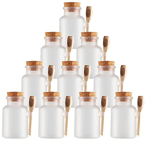 TIANZD 10 Stück 300ml Matt Transparent Kunstoff Badesalz Dose Leere Tiegel Dosen Cremedose Leerdose Kosmetische Salbe Bath Salt Behälter mit Kork-Verschluss Holzschaufel