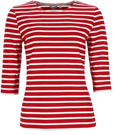 modAS Bretonisches Damenshirt mit 3/4-Arm - Streifenshirt Ringelshirt Basic Shirt Gestreift aus Baumwolle in Blaumelange/Weiß Größe 40