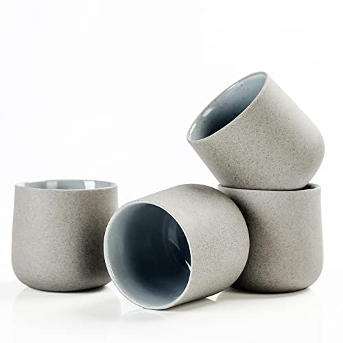 TEANAGOO Ceramic Japanese Tea Cup, 7.2Oz / 205 ml, Darker Grey, H4, 4 Pcs/Box, Occupied Japan, Asian, Korean