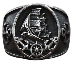 Vintage Gothic Rock Punk Ring - Nordic Pirate Segelboot Anker Kompass Hip Hop Ring, Sailor Lucky Amulett Stapelbar Unisex Ring, Halloween Geschenk Für Männer Frauen, Nordic Pirate Segelboot, 11