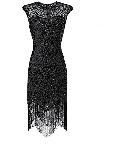 VEMOW 1920er Jahre Great Gatsby Kleid, Damen Abendkleider mit Pailletten Quaste Party Kleid, 1920er Retro Cocktail Stil Flapper Kleid,Festival Bankett Hochzeit Kleider Kostüm Kleid