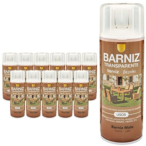 Pintura spray 400ml Barniz Mate transparente para Metal/Madera/Plástico(Barniz Mate,400 ml (Paquete de 12)