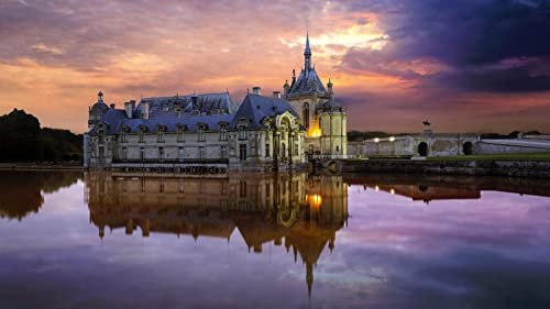 Frankreich Schloss Chantilly Wasser Wolken Dämmerung? Malen Nach Zahlen Diy Einzigartiges Leinwand Ölgemälde Kit Digitale Malerei