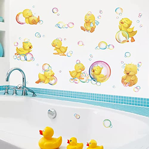 wondever Wandtattoo Enten Gelbe Wandaufkleber Regenbogen Seifenblasen Wandsticker Wanddeko für Badezimmer Kinderzimmer Babyzimmer
