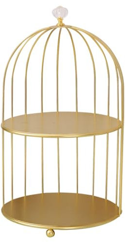 Yardwe Gold Cake Stand Makeup Bird Cage Rack Cake Appetizer Storage Tray Sandwiches Serving Rack Tabletop Sundries Skincare Product Organizer Small Plant Stand for Home Office Afternoon Tea