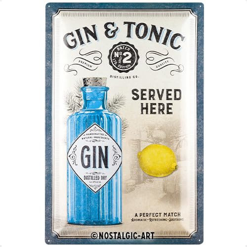 Nostalgic-Art Retro Blechschild, 40 x 60 cm, Gin & Tonic Served Here – Geschenk-Idee als Bar-Zubehör, aus Metall, Vintage Design, Blechschilder Sprüche