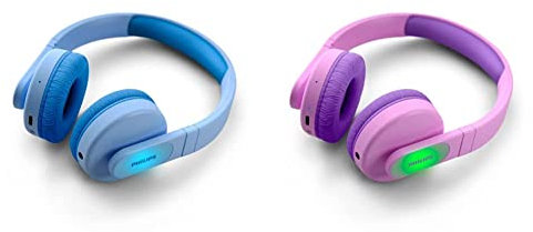 Philips Kids Wireless On-Ear Headphones, Volume Limited Wireless Bluetooth Kids Headphones, Children Wireless Headphones, 28 Hours Play Time, Colourful Design & Lightweight, Pink & Purple with Lights